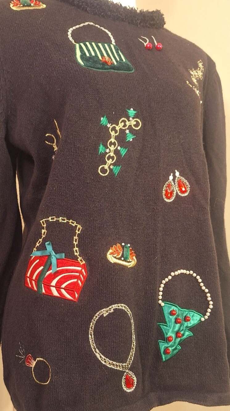 VTG Merry & Bright Christmas Sweater Petite XL Jewelry Purses, Gifts, - Picture 5 of 10